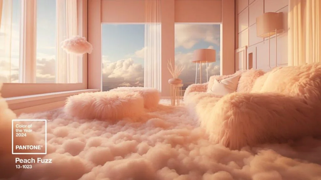 warm fuzzy room in pantone color of the year 2024 design trends