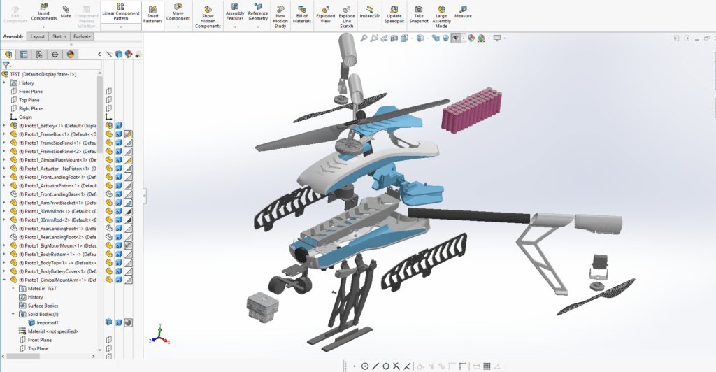 Exploded view of Solidwork CAD model