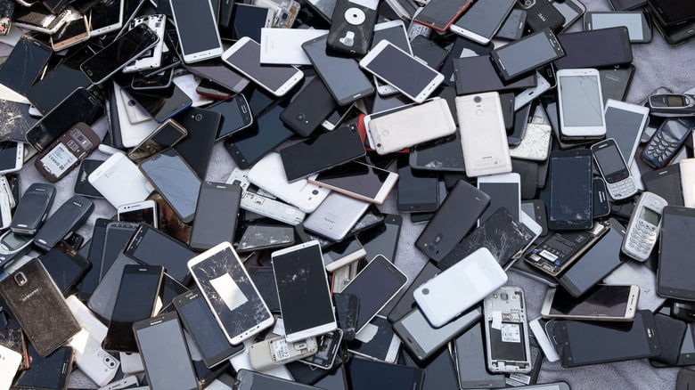 pile of cell-phone e-waste