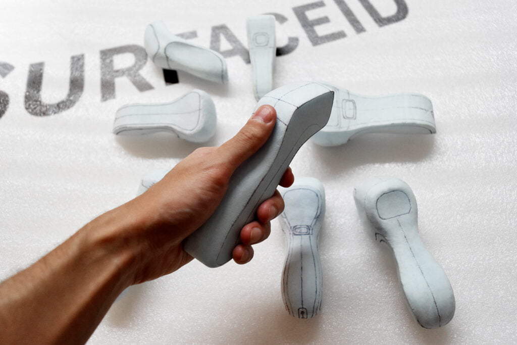 hand holding ergonomic foam prototype